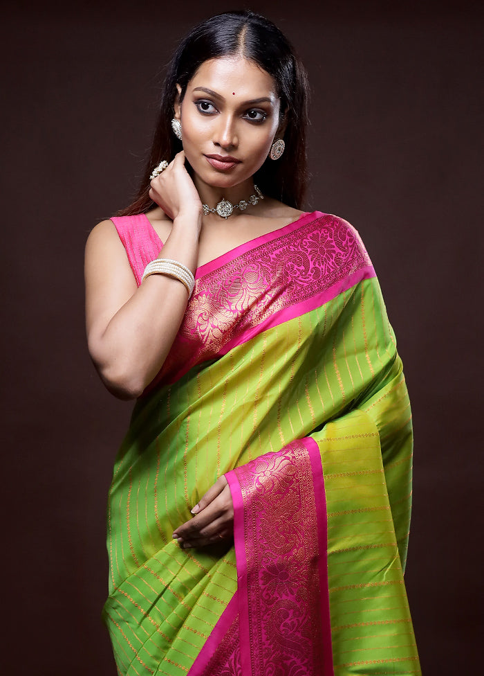 Green Kanjivaram Silk Saree Without Blouse Piece - Indian Silk House Agencies