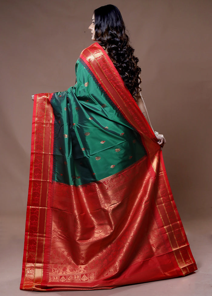 Green Kanjivaram Silk Saree With Blouse Piece - Indian Silk House Agencies