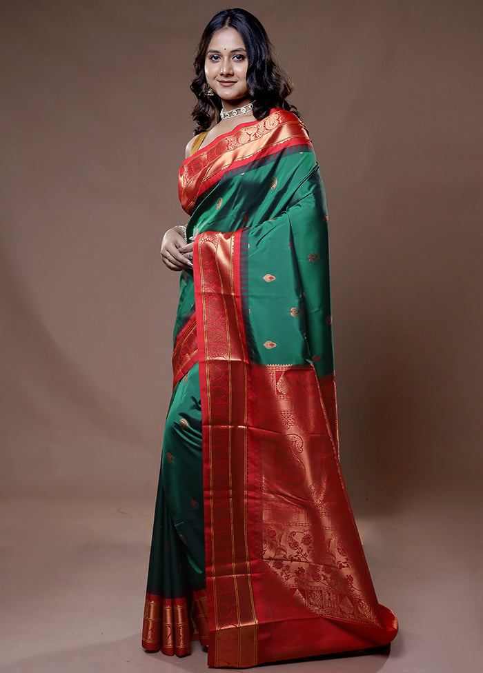 Green Kanjivaram Silk Saree With Blouse Piece - Indian Silk House Agencies