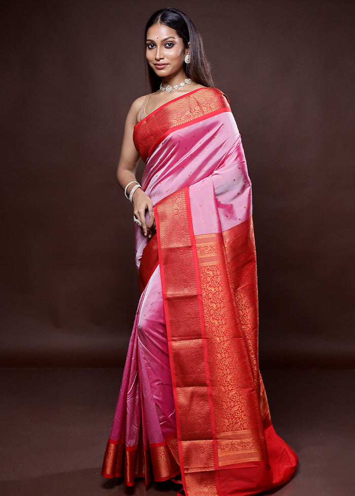 Pink Kanjivaram Silk Saree Without Blouse Piece - Indian Silk House Agencies