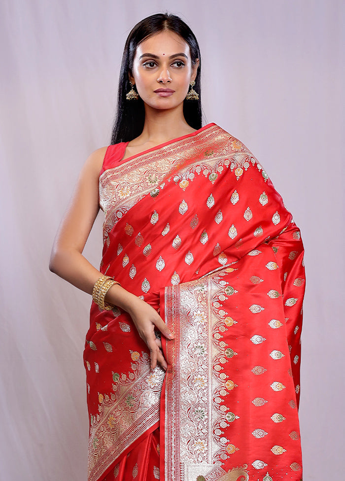 Red Banarasi Silk Saree With Blouse Piece - Indian Silk House Agencies