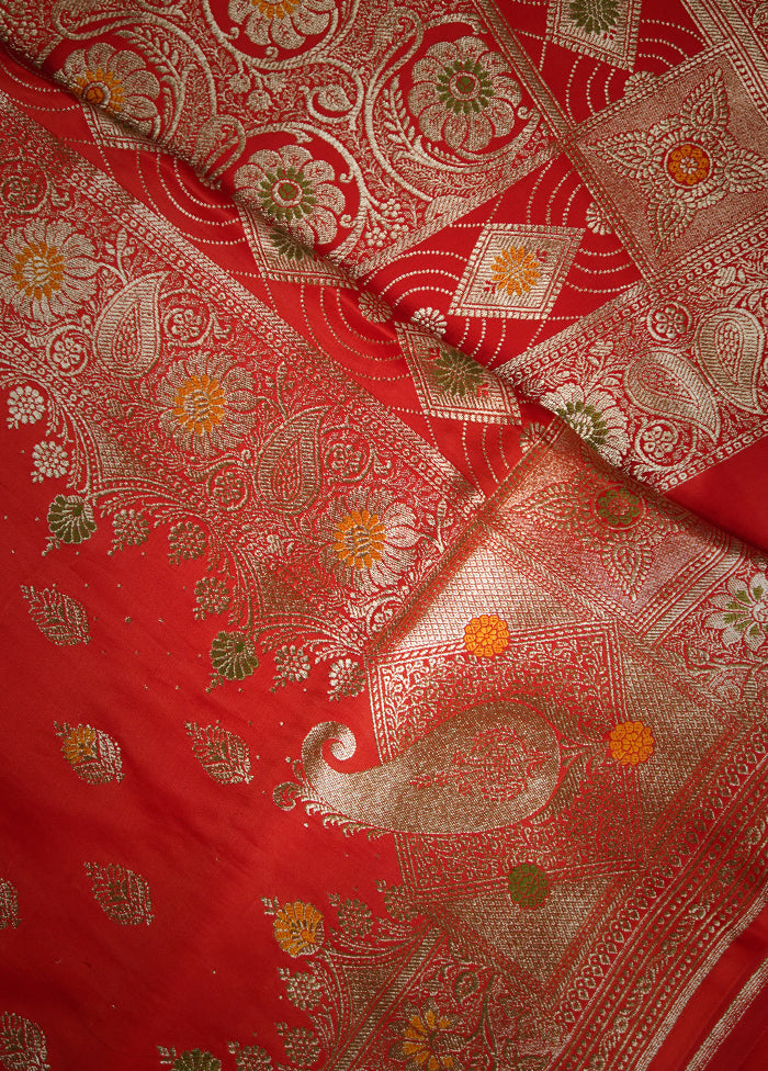 Red Banarasi Silk Saree With Blouse Piece - Indian Silk House Agencies