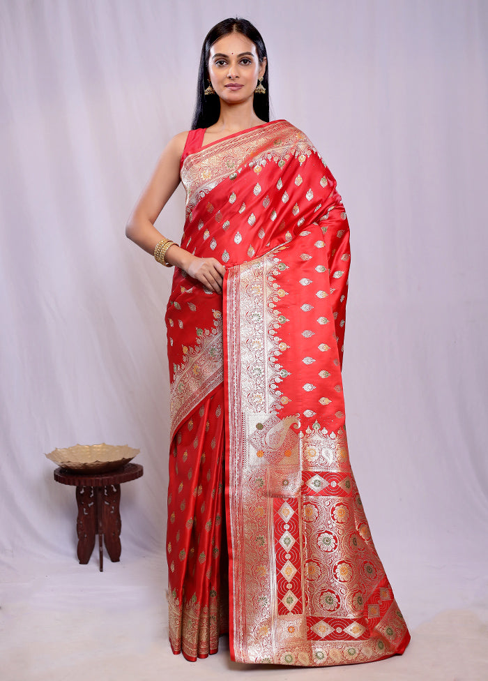 Red Banarasi Silk Saree With Blouse Piece - Indian Silk House Agencies