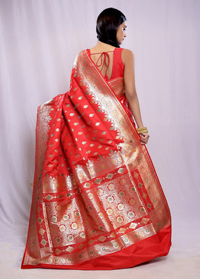 Red Banarasi Silk Saree With Blouse Piece - Indian Silk House Agencies