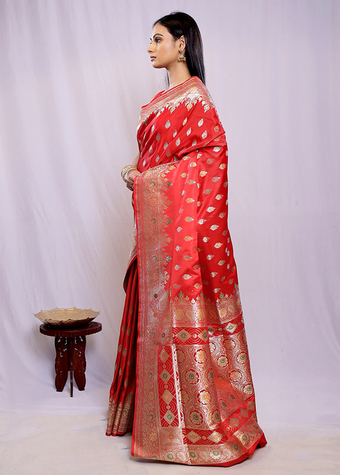 Red Banarasi Silk Saree With Blouse Piece - Indian Silk House Agencies