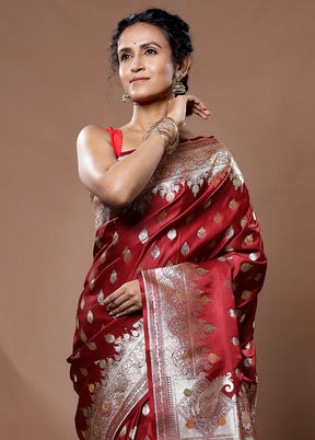 Maroon Banarasi Silk Saree With Blouse Piece - Indian Silk House Agencies