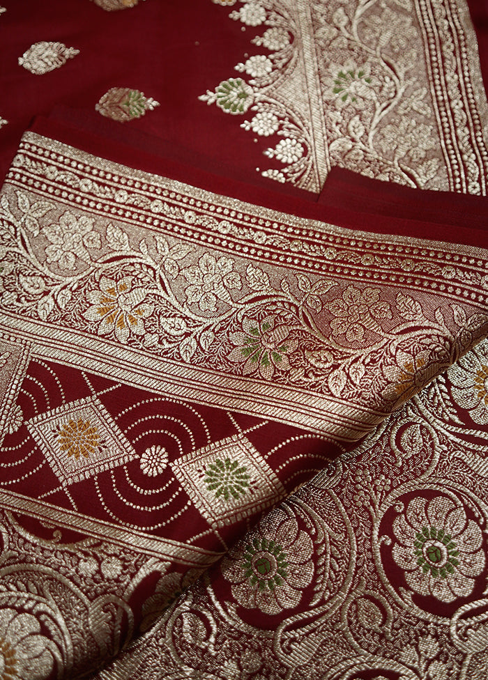 Maroon Banarasi Silk Saree With Blouse Piece - Indian Silk House Agencies