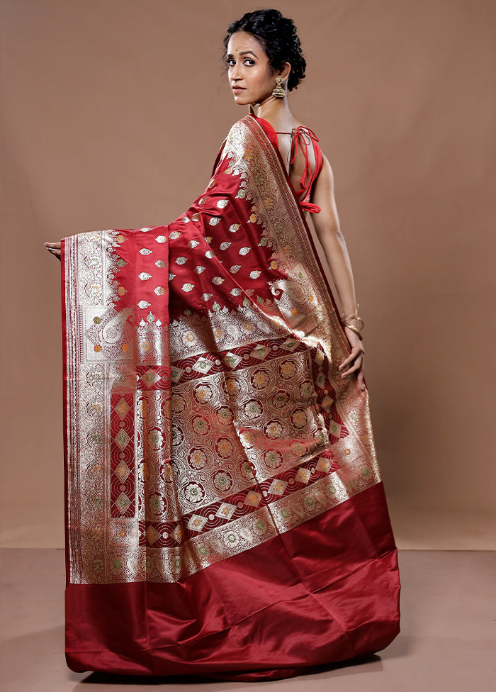 Maroon Banarasi Silk Saree With Blouse Piece - Indian Silk House Agencies