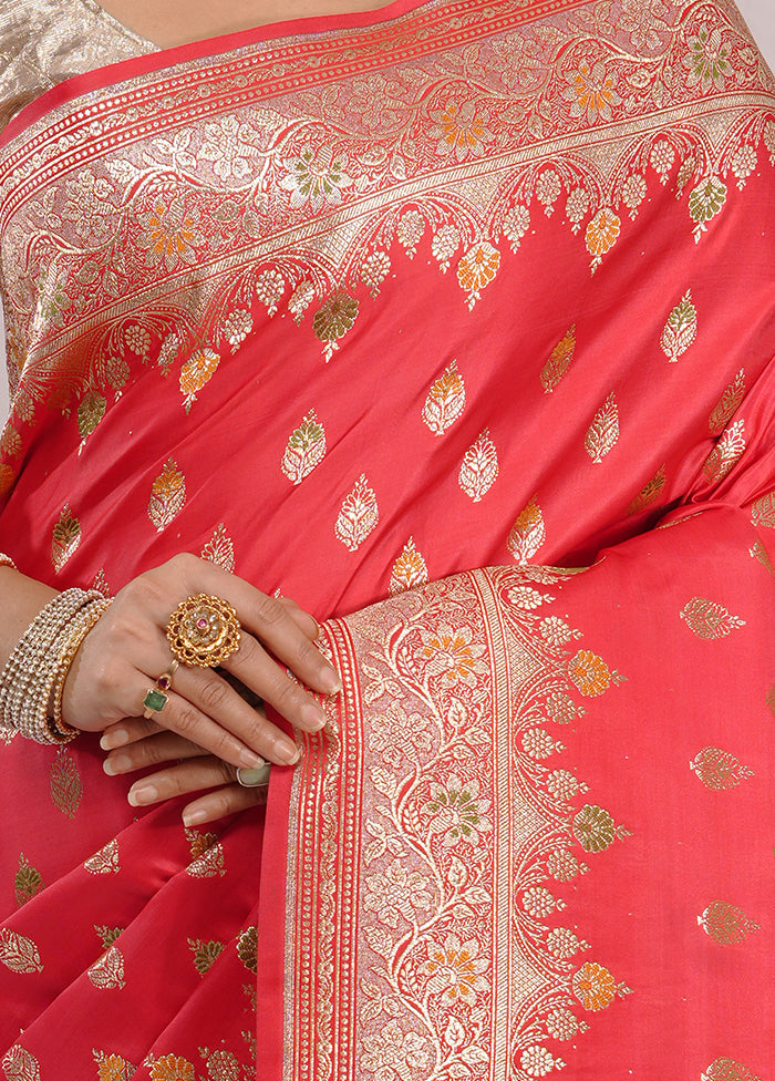 Pink Banarasi Silk Saree With Blouse Piece - Indian Silk House Agencies