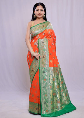 Orange Uppada Silk Saree With Blouse Piece - Indian Silk House Agencies