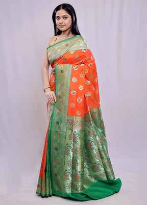 Orange Uppada Silk Saree With Blouse Piece - Indian Silk House Agencies