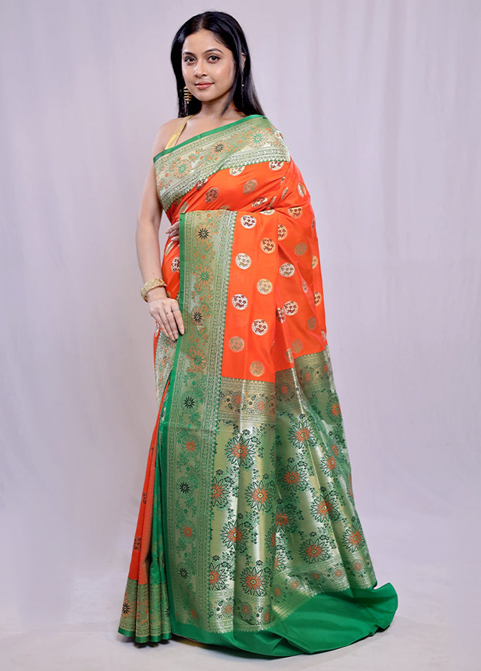 Orange Uppada Silk Saree With Blouse Piece - Indian Silk House Agencies