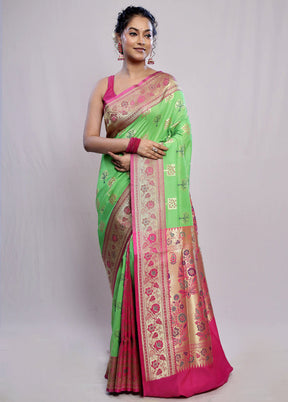 Green Uppada Silk Saree With Blouse Piece - Indian Silk House Agencies