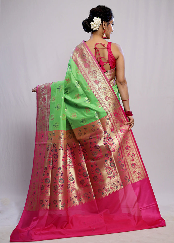 Green Uppada Silk Saree With Blouse Piece - Indian Silk House Agencies