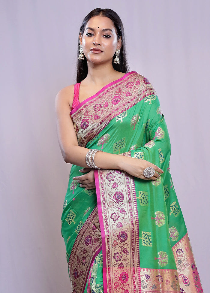 Green Uppada Silk Saree With Blouse Piece - Indian Silk House Agencies