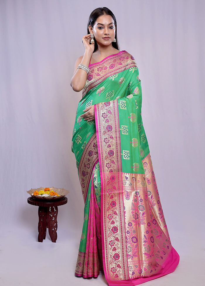 Green Uppada Silk Saree With Blouse Piece - Indian Silk House Agencies