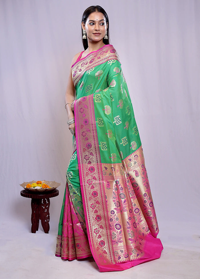 Green Uppada Silk Saree With Blouse Piece - Indian Silk House Agencies