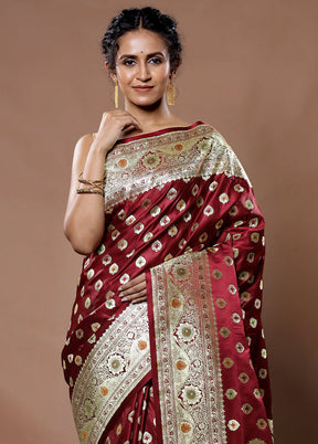 Maroon Banarasi Silk Saree With Blouse Piece - Indian Silk House Agencies