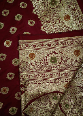 Maroon Banarasi Silk Saree With Blouse Piece - Indian Silk House Agencies