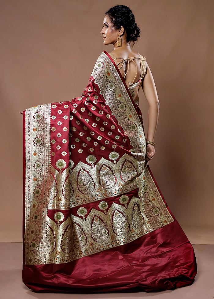 Maroon Banarasi Silk Saree With Blouse Piece - Indian Silk House Agencies