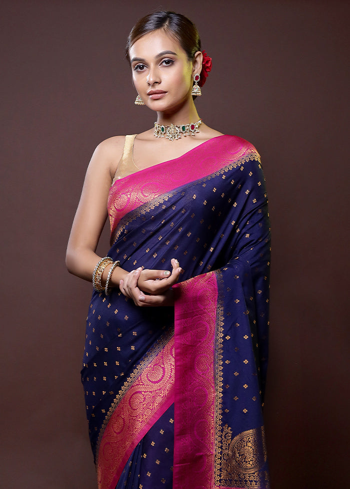 Blue Dupion Silk Saree With Blouse Piece