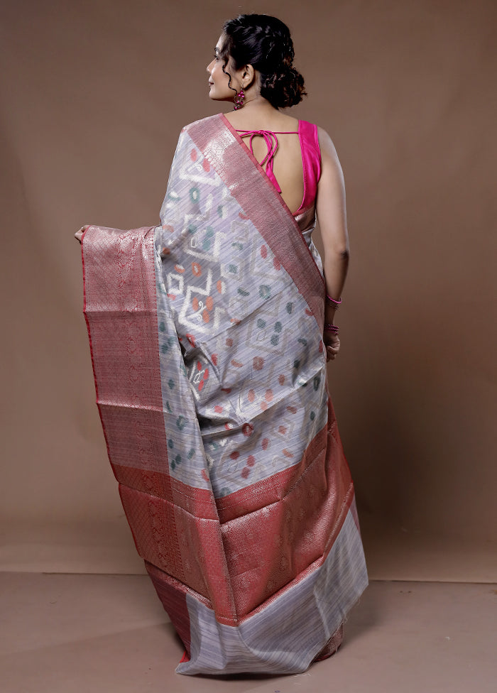 Grey Kora Silk Saree With Blouse Piece - Indian Silk House Agencies