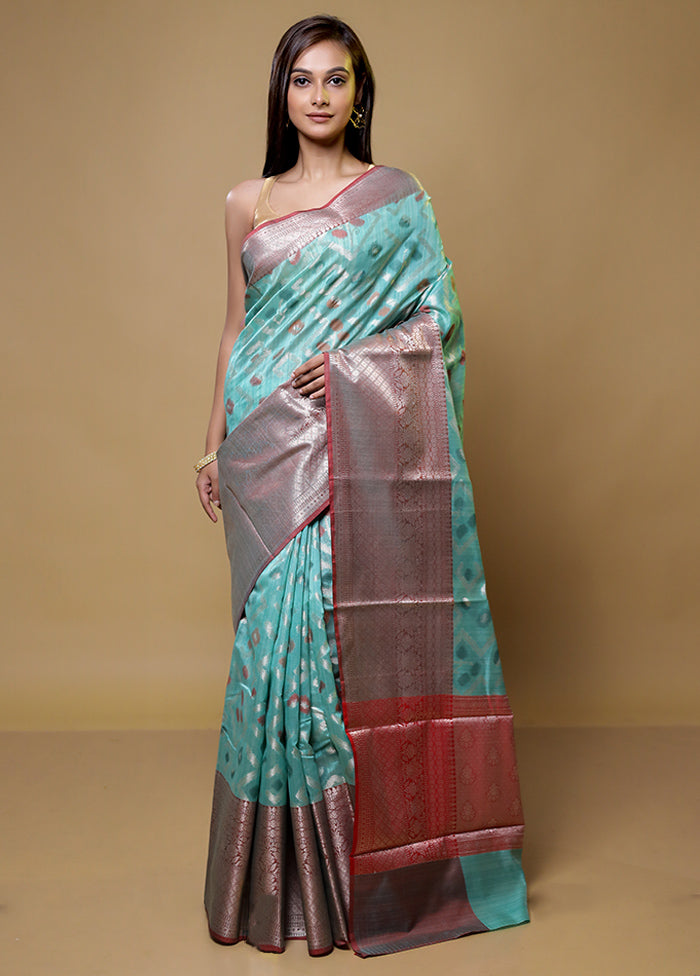 Blue Kora Silk Saree With Blouse Piece