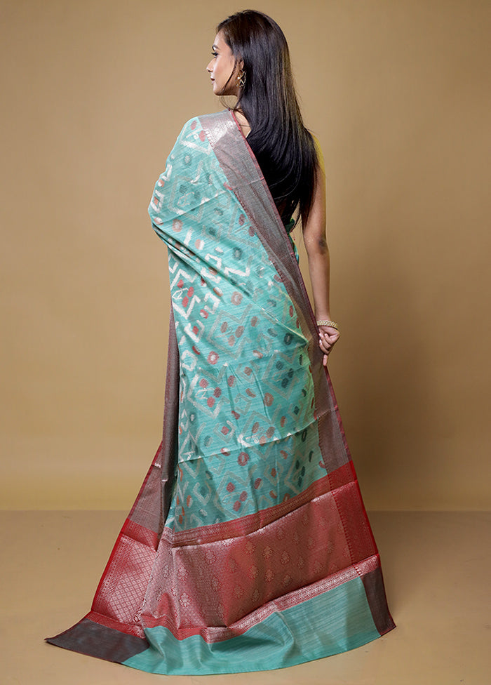 Blue Kora Silk Saree With Blouse Piece