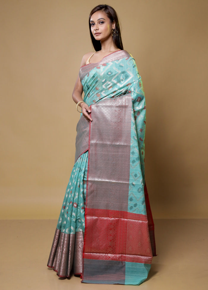 Blue Kora Silk Saree With Blouse Piece