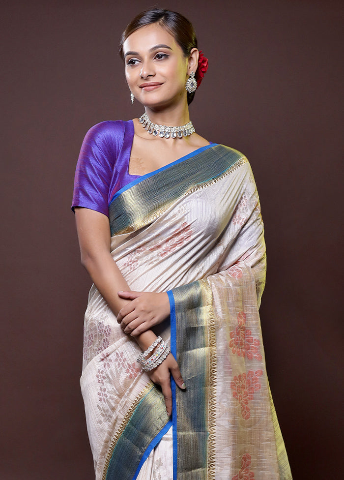 White Dupion Silk Saree With Blouse Piece