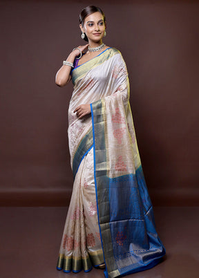 White Dupion Silk Saree With Blouse Piece