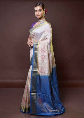 White Dupion Silk Saree With Blouse Piece