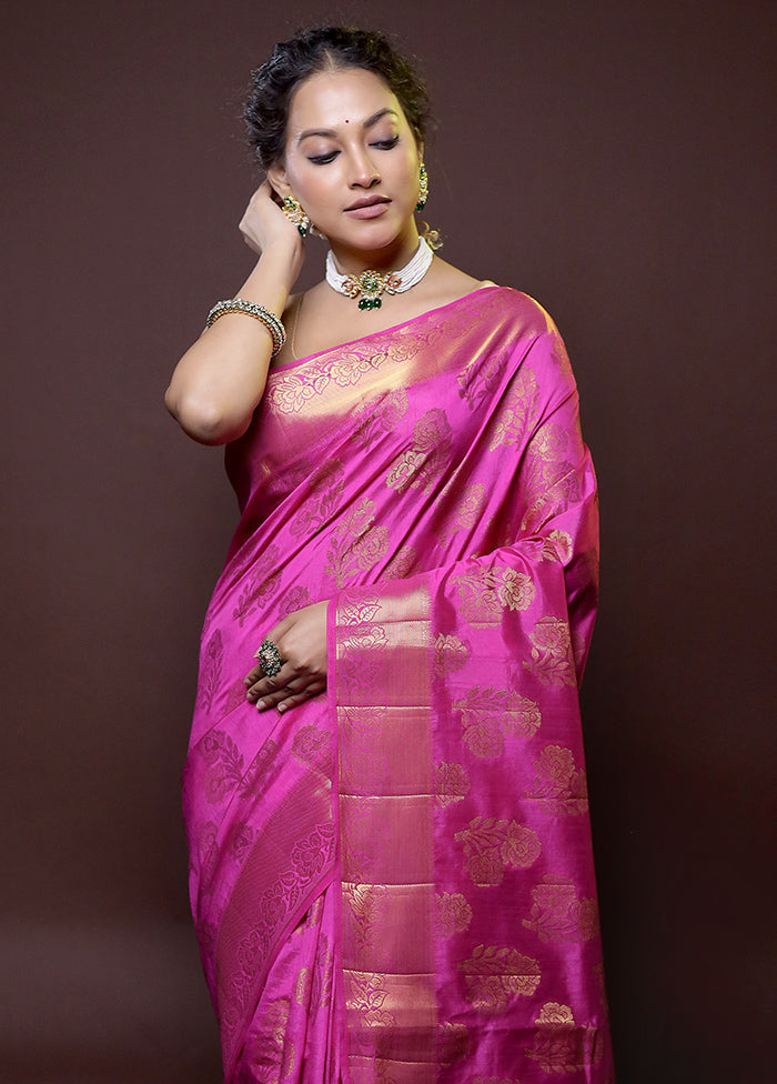 Pink Dupion Silk Saree With Blouse Piece