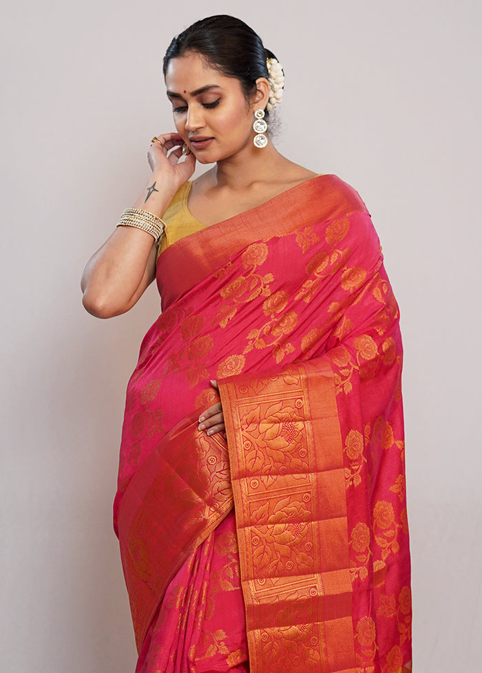 Pink Dupion Silk Saree With Blouse Piece - Indian Silk House Agencies