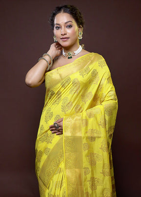 Yellow Dupion Silk Saree With Blouse Piece