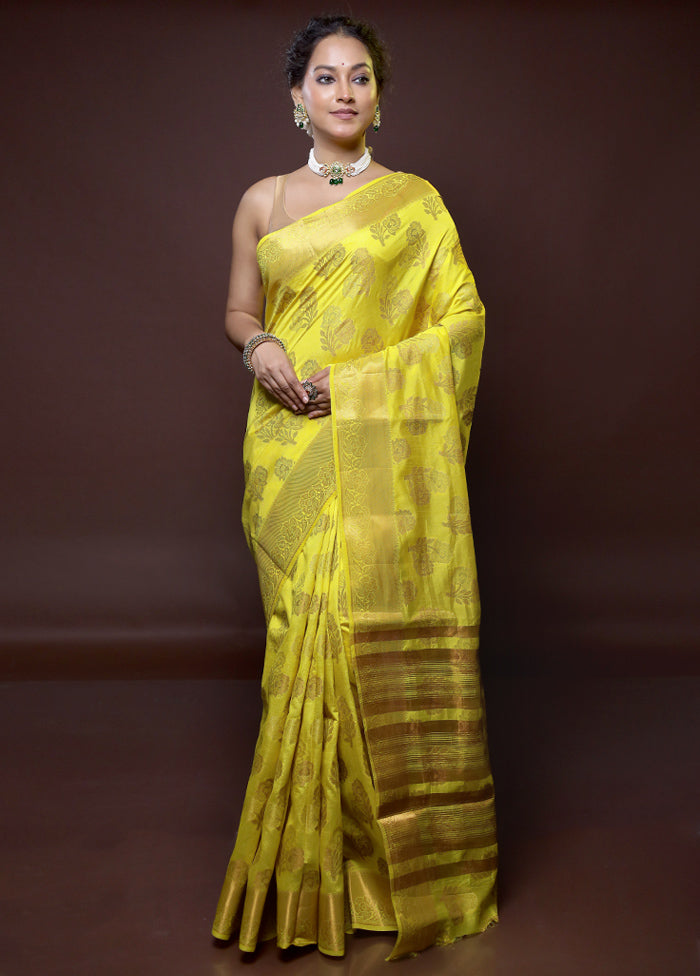 Yellow Dupion Silk Saree With Blouse Piece