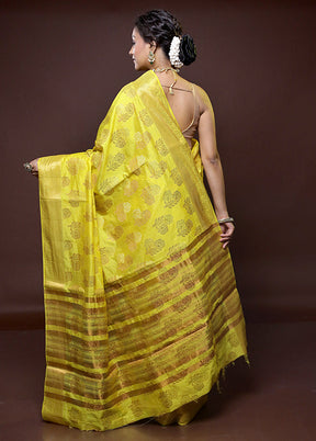 Yellow Dupion Silk Saree With Blouse Piece