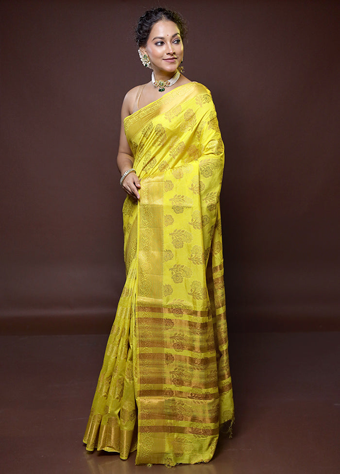 Yellow Dupion Silk Saree With Blouse Piece