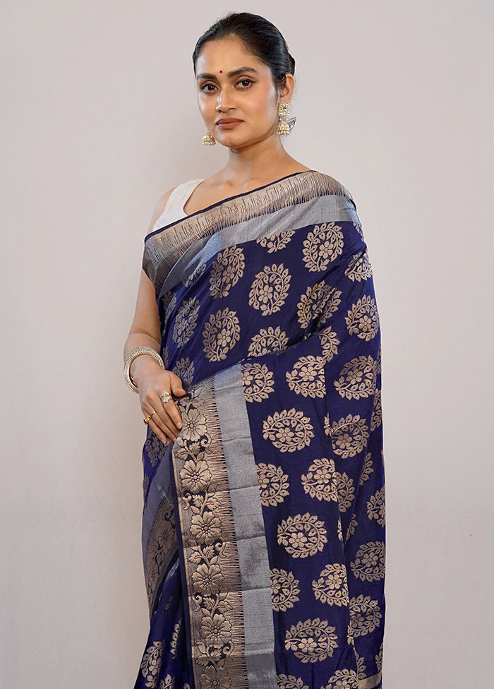 Blue Dupion Silk Saree With Blouse Piece - Indian Silk House Agencies