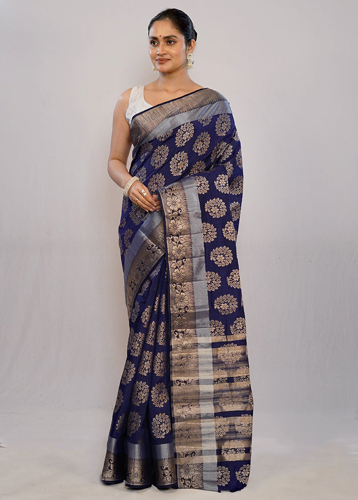 Blue Dupion Silk Saree With Blouse Piece - Indian Silk House Agencies