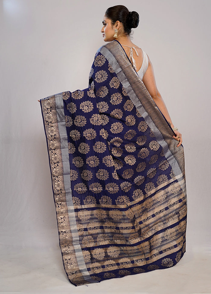 Blue Dupion Silk Saree With Blouse Piece - Indian Silk House Agencies