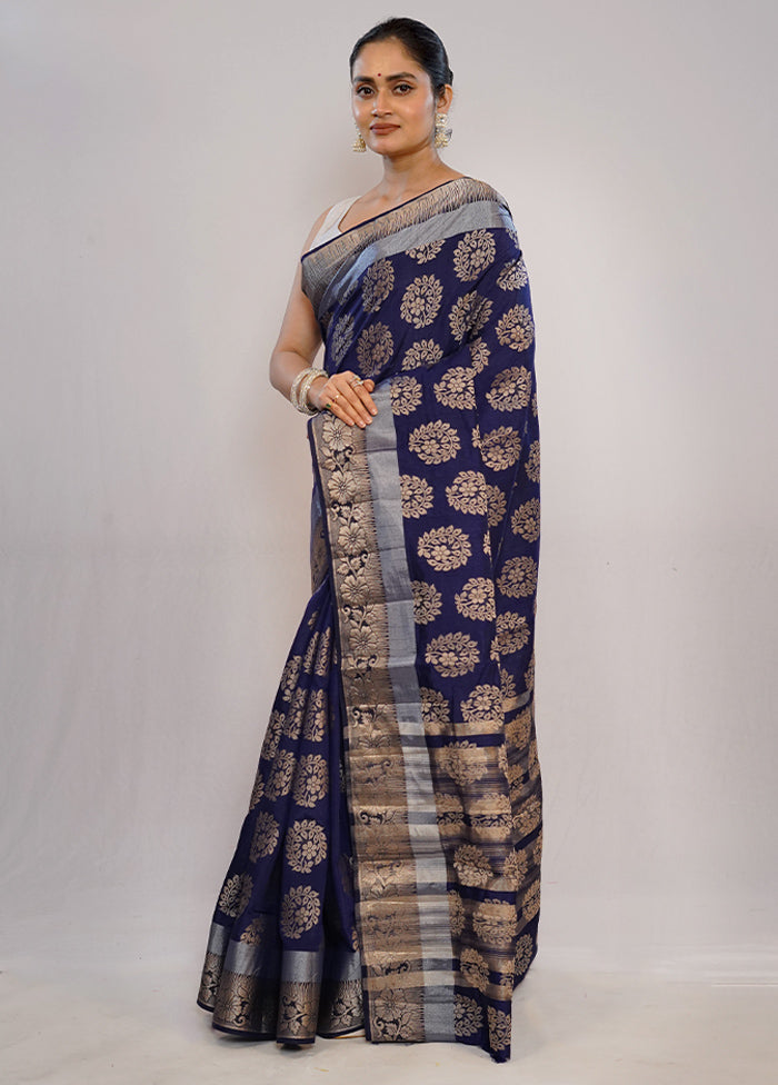 Blue Dupion Silk Saree With Blouse Piece - Indian Silk House Agencies