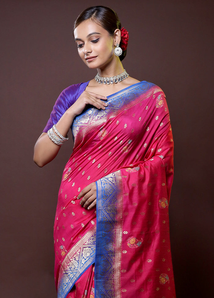 Pink Dupion Silk Saree With Blouse Piece