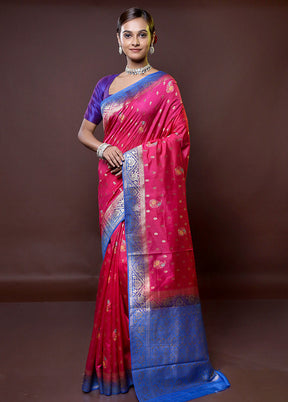 Pink Dupion Silk Saree With Blouse Piece