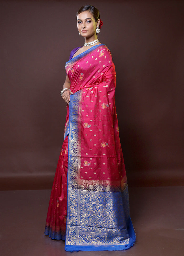 Pink Dupion Silk Saree With Blouse Piece