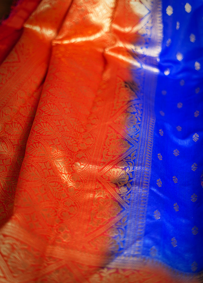 Blue Dupion Silk Saree With Blouse Piece - Indian Silk House Agencies