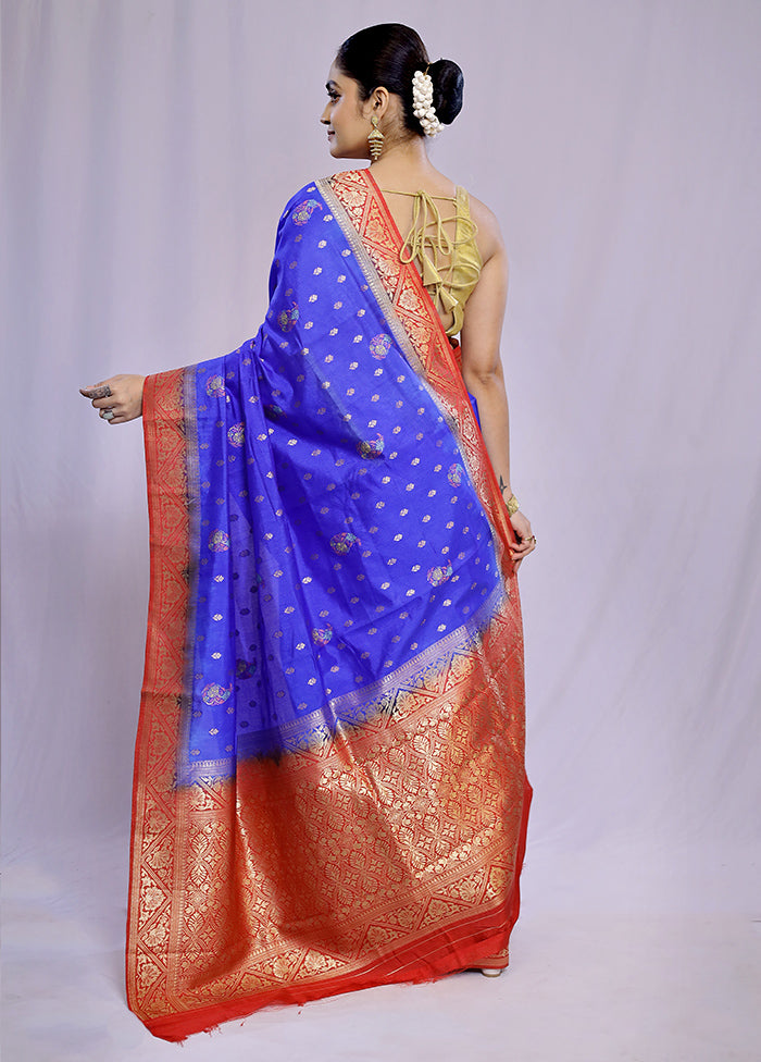 Blue Dupion Silk Saree With Blouse Piece - Indian Silk House Agencies