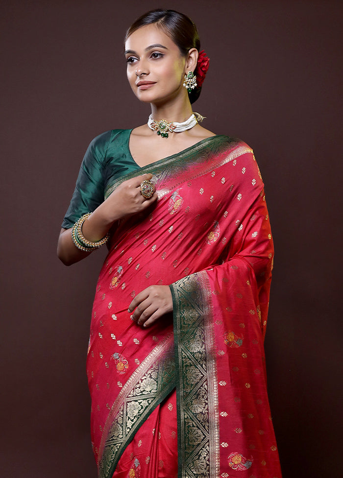 Pink Dupion Silk Saree With Blouse Piece