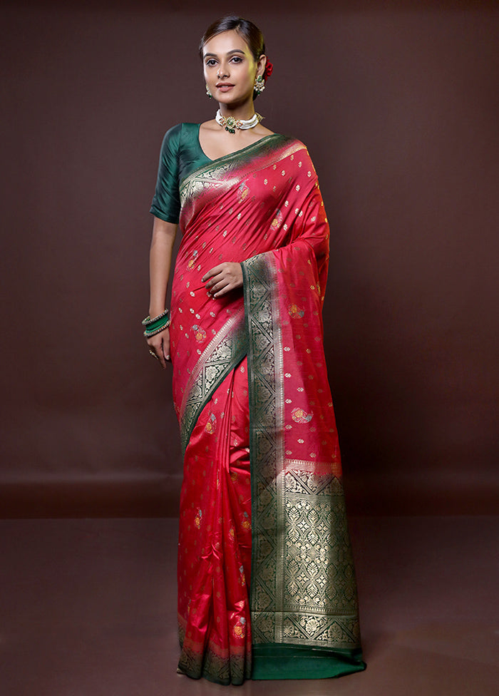 Pink Dupion Silk Saree With Blouse Piece