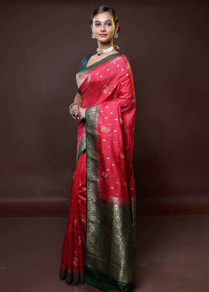 Pink Dupion Silk Saree With Blouse Piece